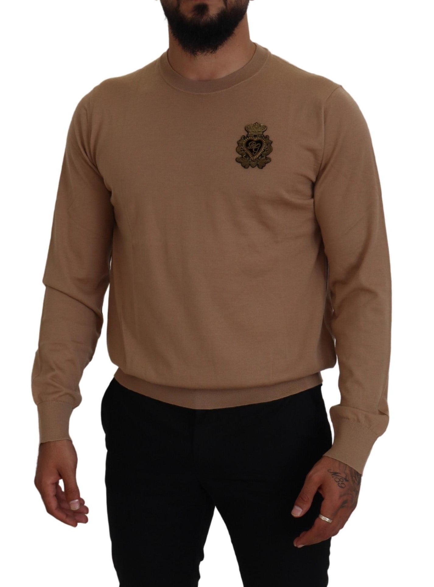 Beige cashmere round neck sweater