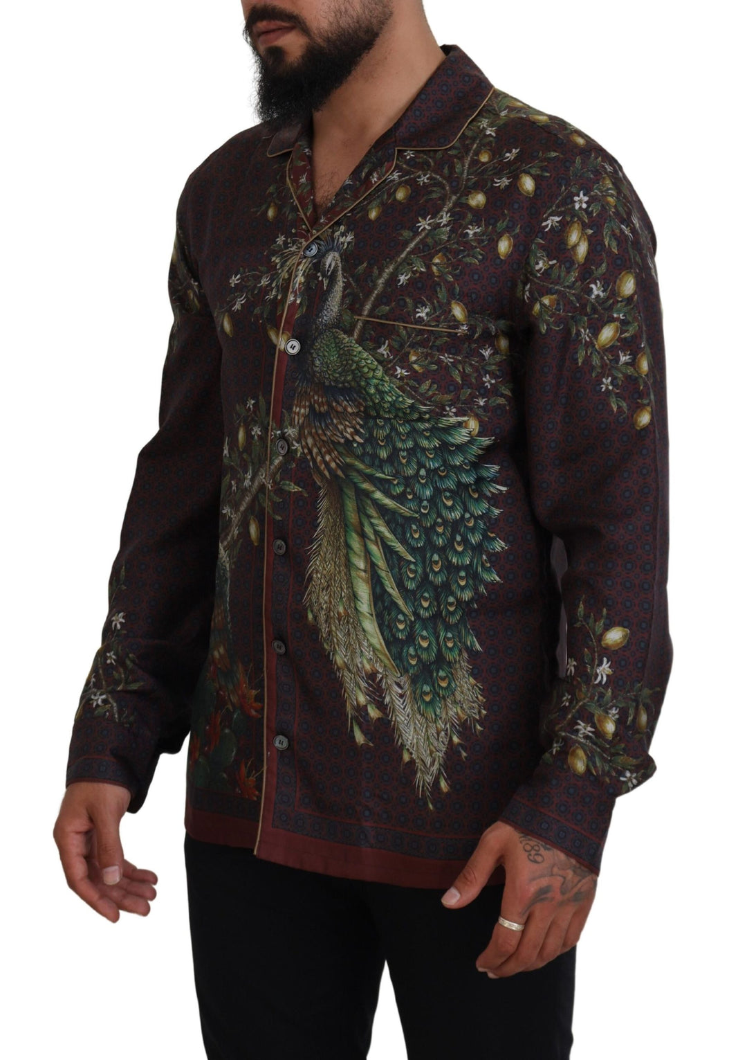 Elegant silk satin pajama-style shirt for men
