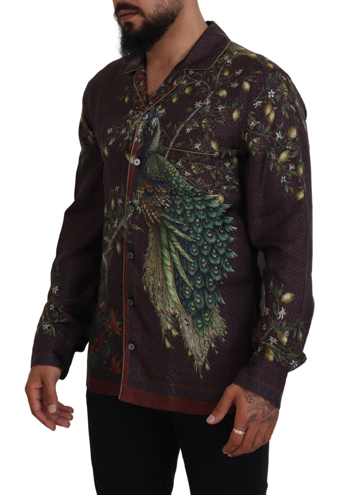 Elegant silk satin pajama-style shirt for men