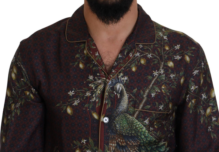 Elegant silk satin pajama-style shirt for men