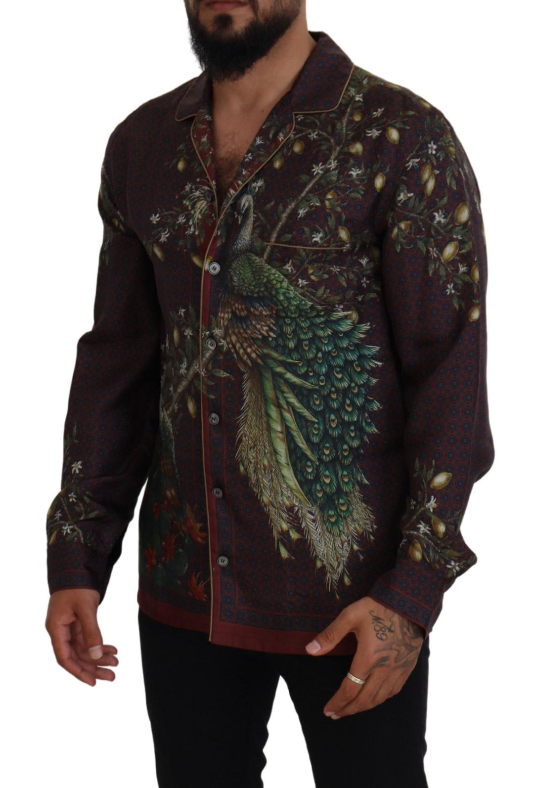 Elegant silk satin pajama-style shirt for men