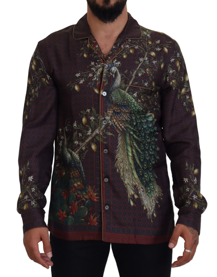 Elegant silk satin pajama-style shirt for men