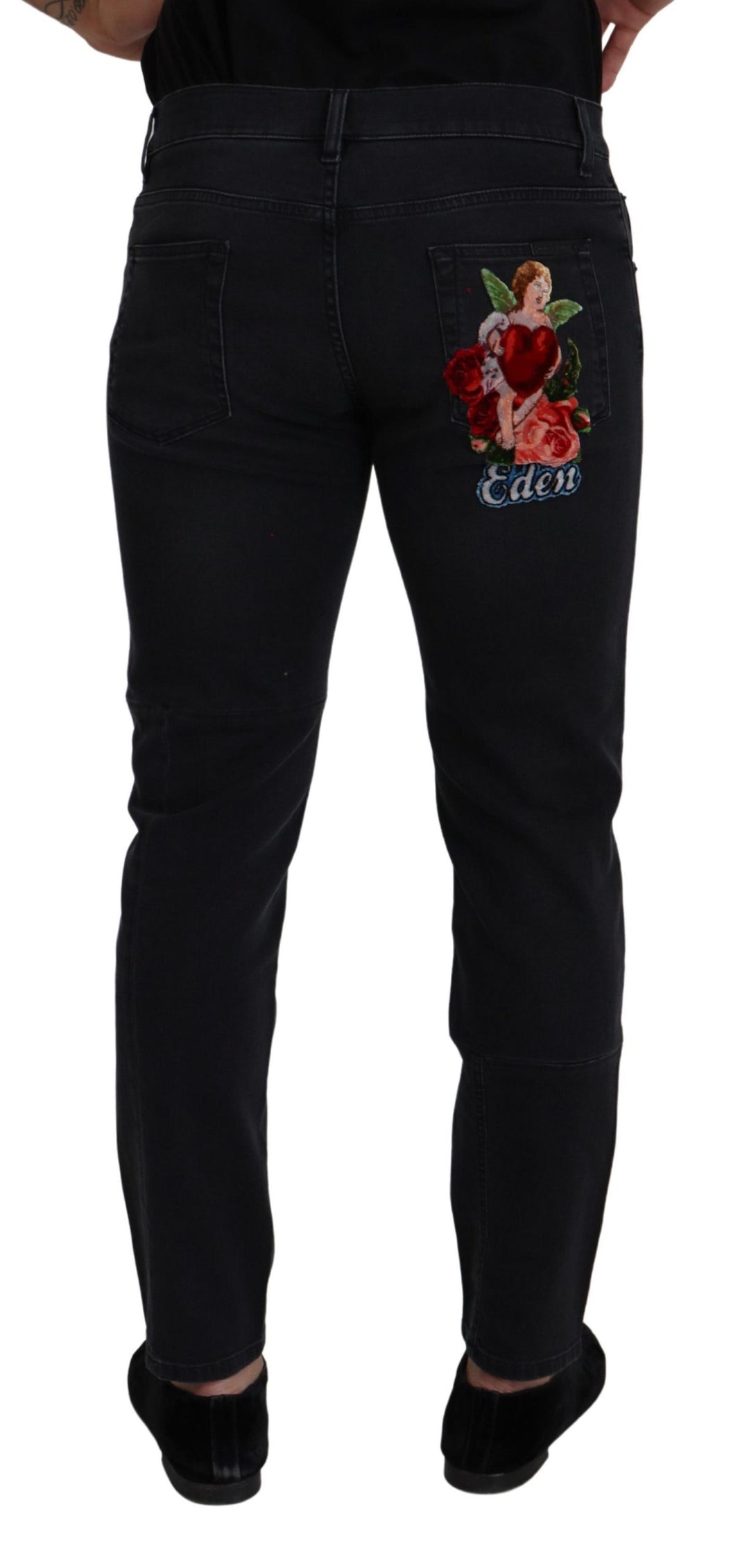 Glatte schwarze Denim-Hose aus Baumwollmischung