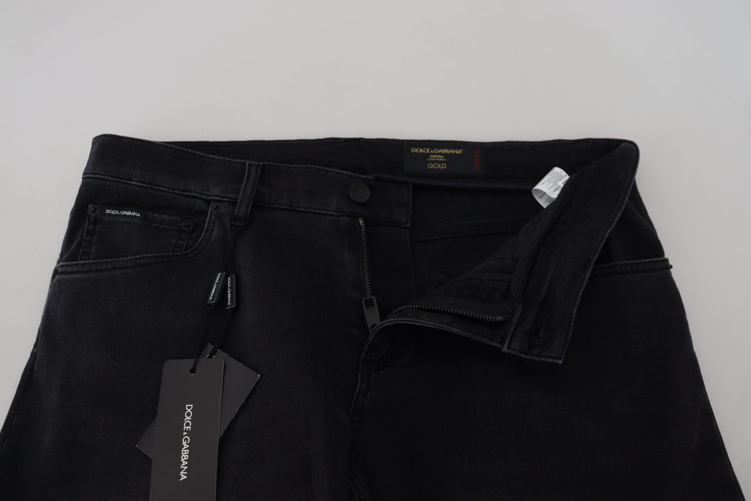 Glatte schwarze Denim-Hose aus Baumwollmischung