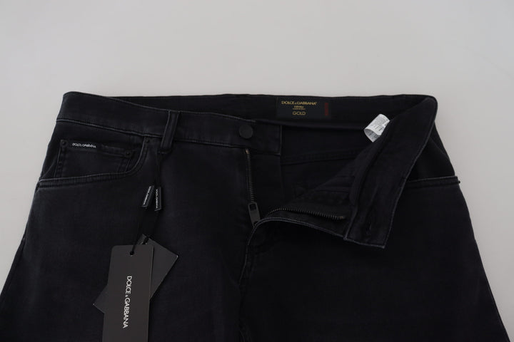 Glatte schwarze Denim-Hose aus Baumwollmischung