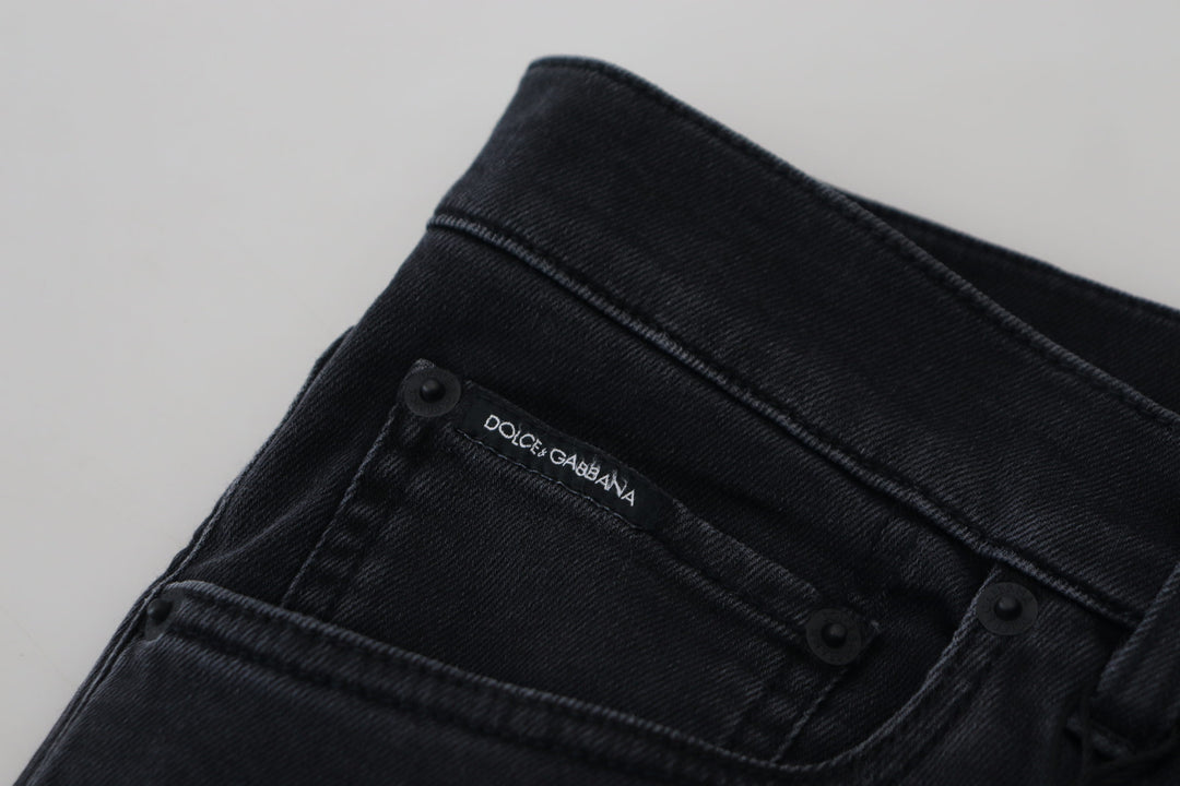Glatte schwarze Denim-Hose aus Baumwollmischung