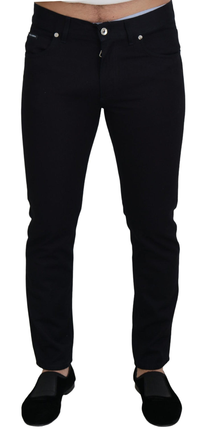Elegant black silk blend denim trousers