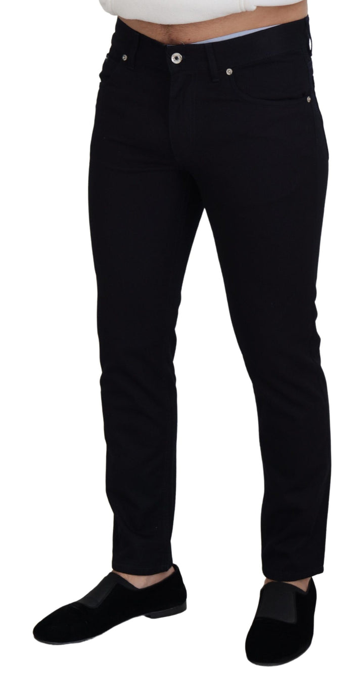 Elegant black silk blend denim trousers