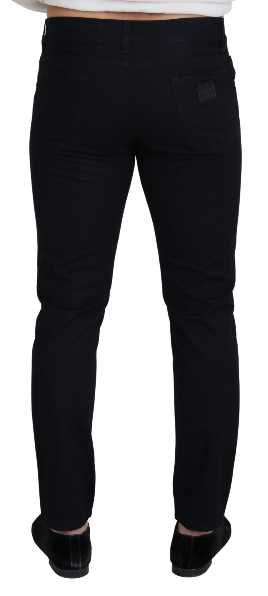 Elegant black silk blend denim trousers