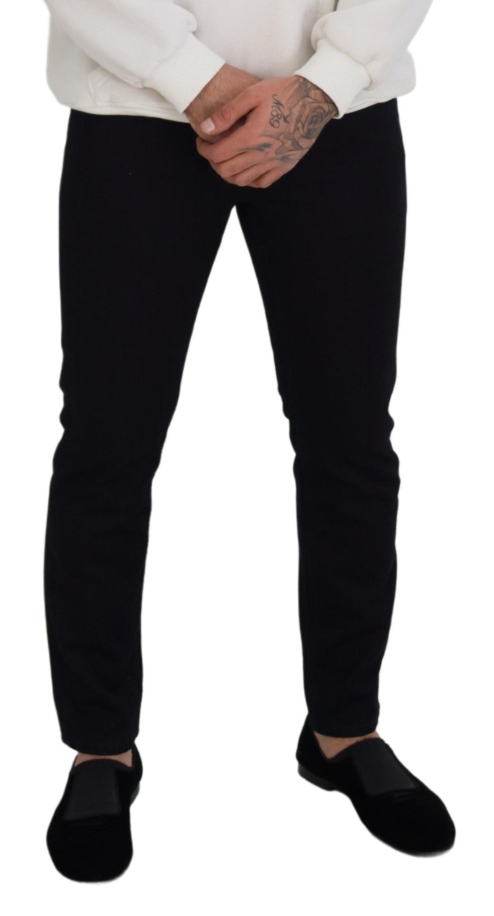 Elegant black silk blend denim trousers