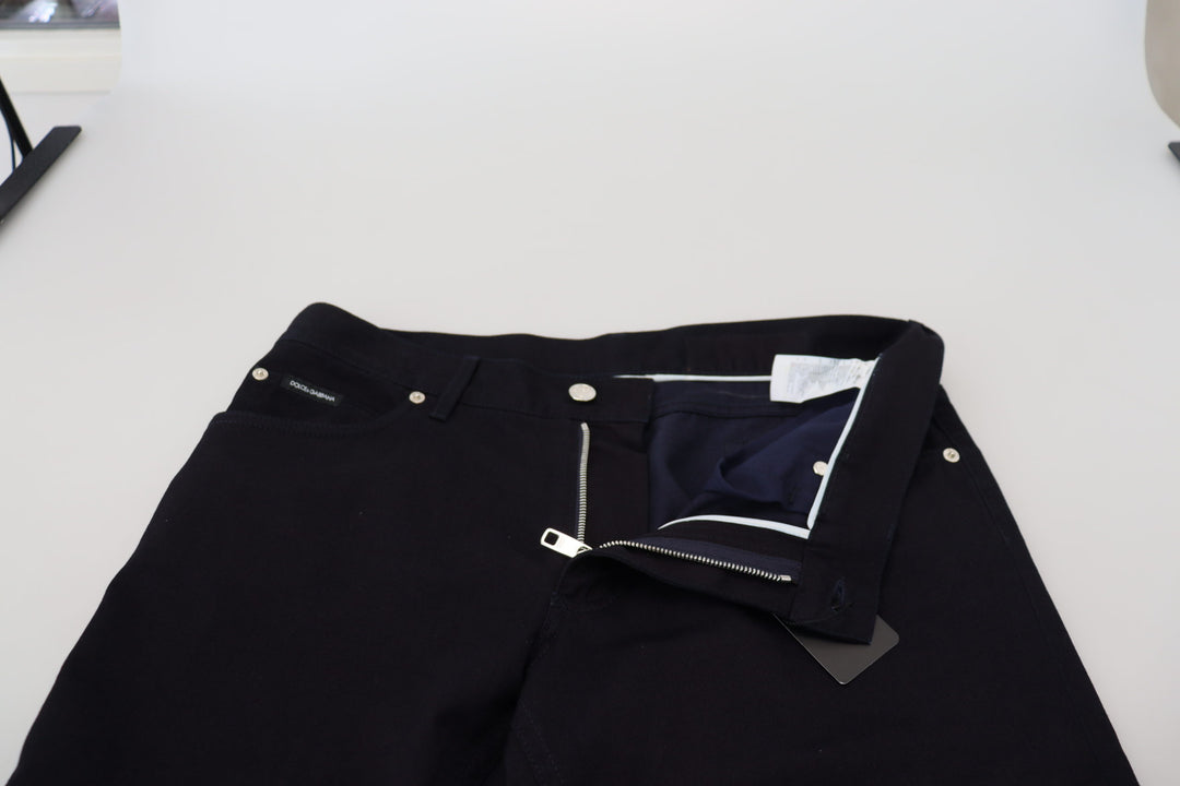 Elegant black silk blend denim trousers