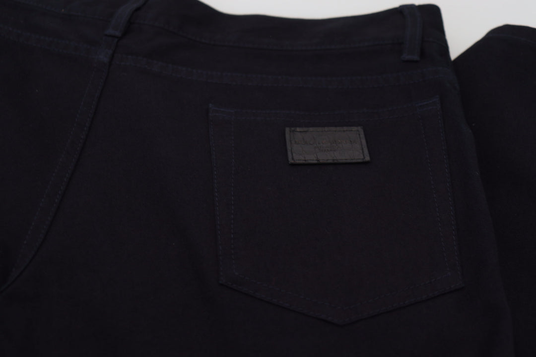 Elegant black silk blend denim trousers
