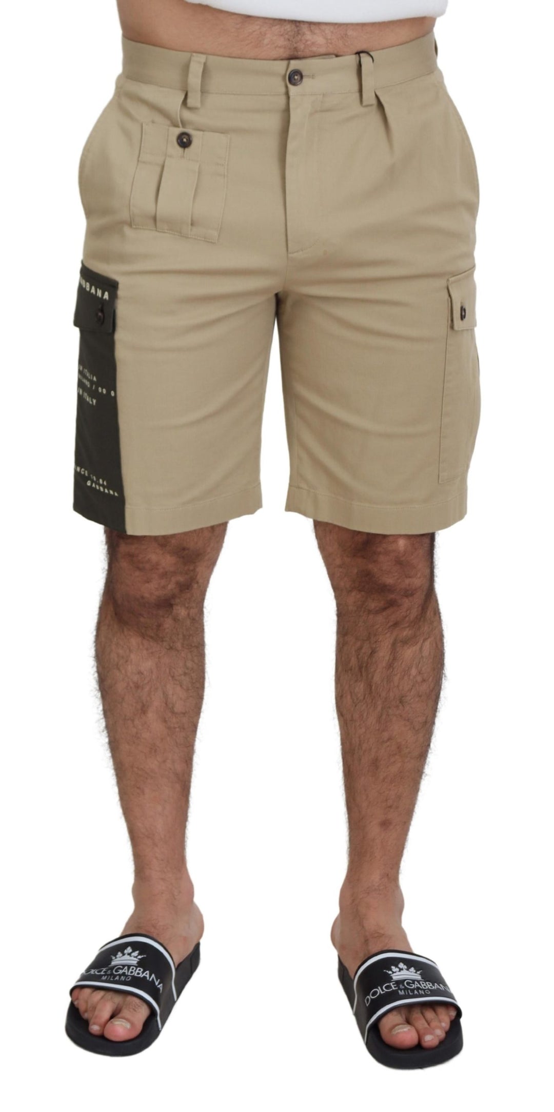 Elegant beige designer shorts made of cotton blend