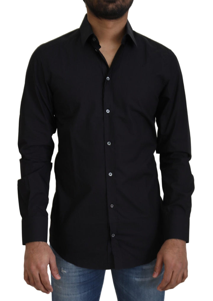 Elegant slim fit black cotton shirt