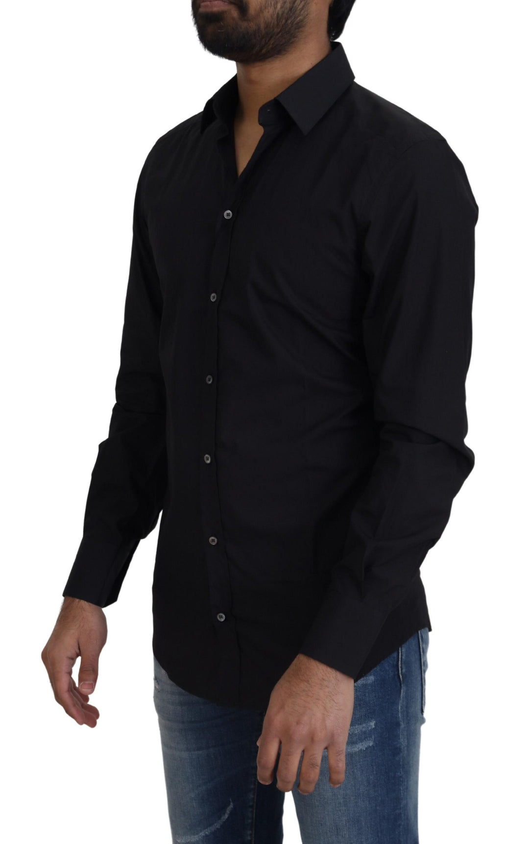Elegant slim fit black cotton shirt