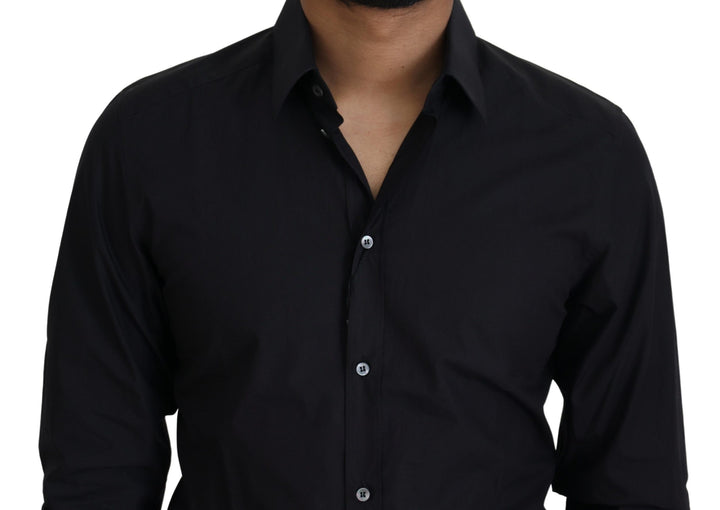 Elegant slim fit black cotton shirt
