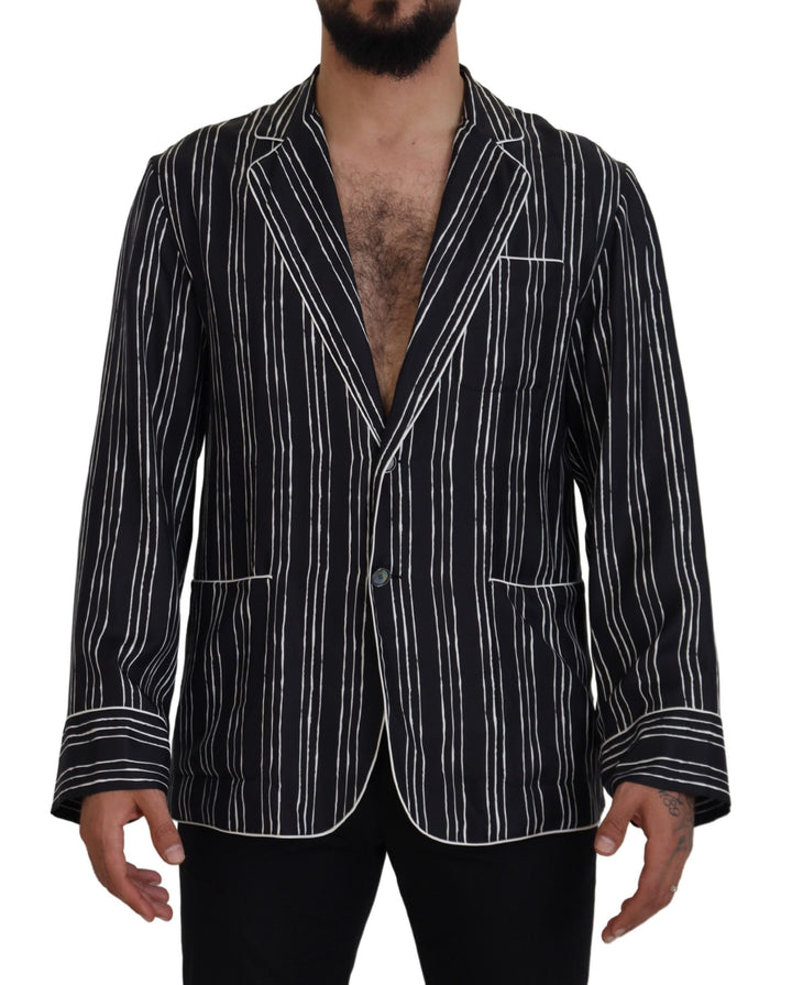 Blau gestreiftes Seiden-Pyjamahemd Jacke