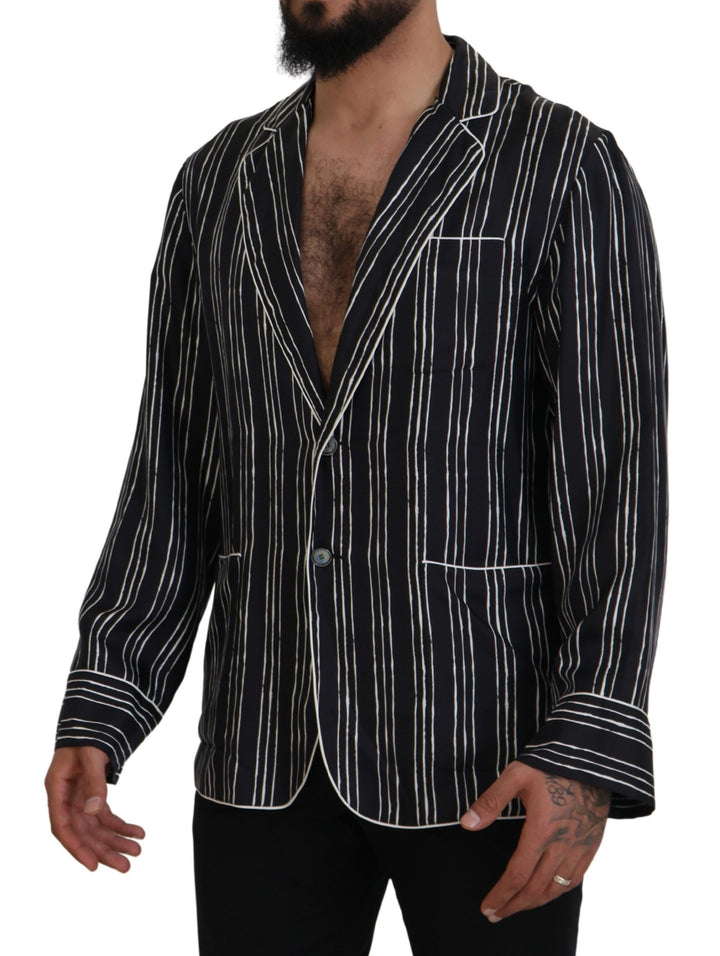 Blau gestreiftes Seiden-Pyjamahemd Jacke