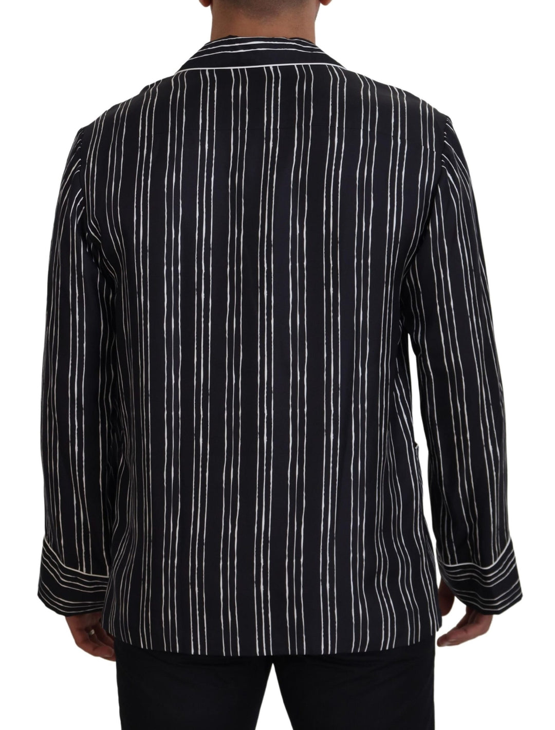 Blau gestreiftes Seiden-Pyjamahemd Jacke