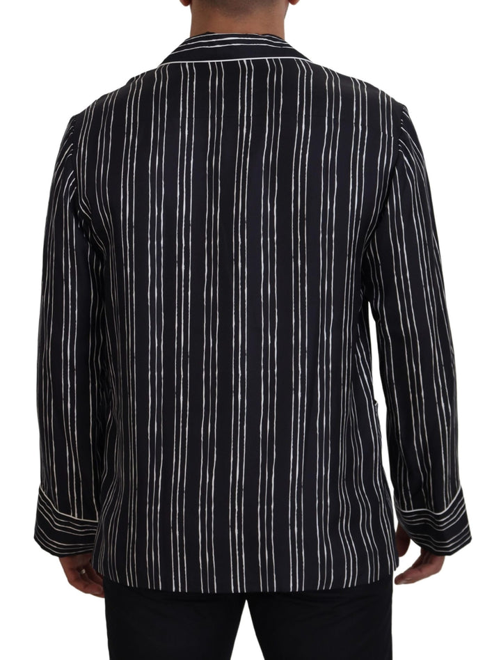 Blau gestreiftes Seiden-Pyjamahemd Jacke