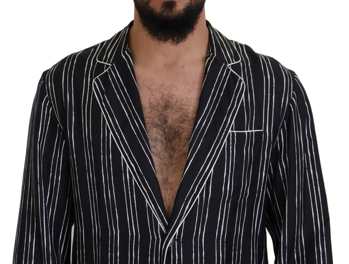 Blau gestreiftes Seiden-Pyjamahemd Jacke