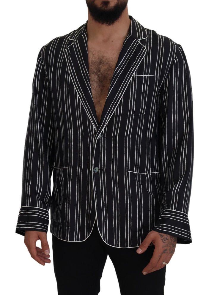 Blau gestreiftes Seiden-Pyjamahemd Jacke