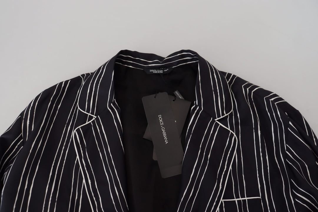 Blau gestreiftes Seiden-Pyjamahemd Jacke