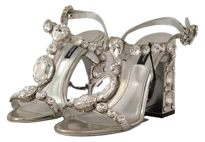 Silver leather pumps with crystal embellishment