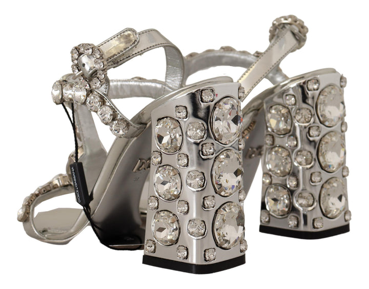 Silver leather pumps with crystal embellishment