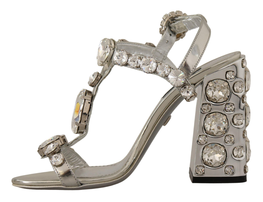 Silver leather pumps with crystal embellishment
