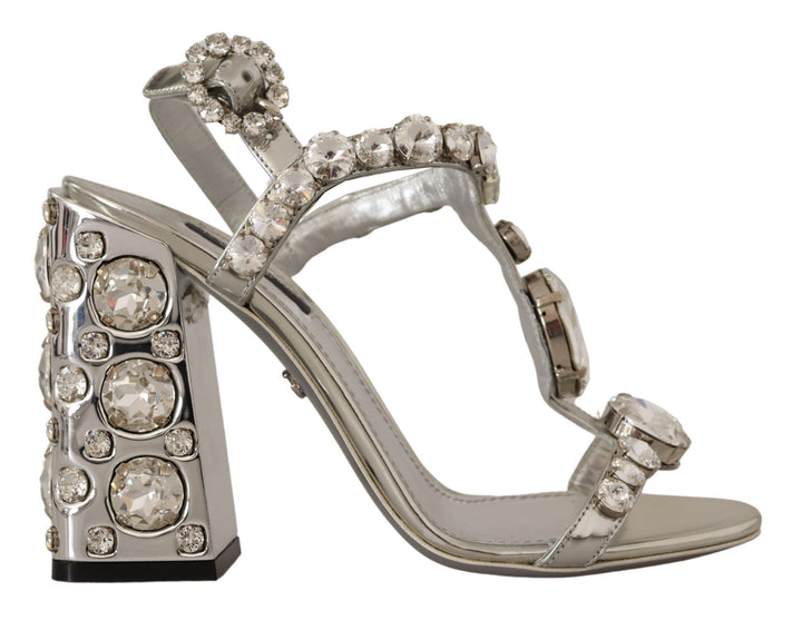 Silver leather pumps with crystal embellishment