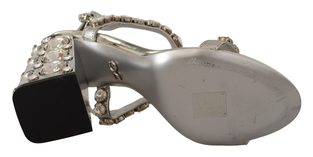 Silver leather pumps with crystal embellishment