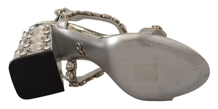 Silver leather pumps with crystal embellishment