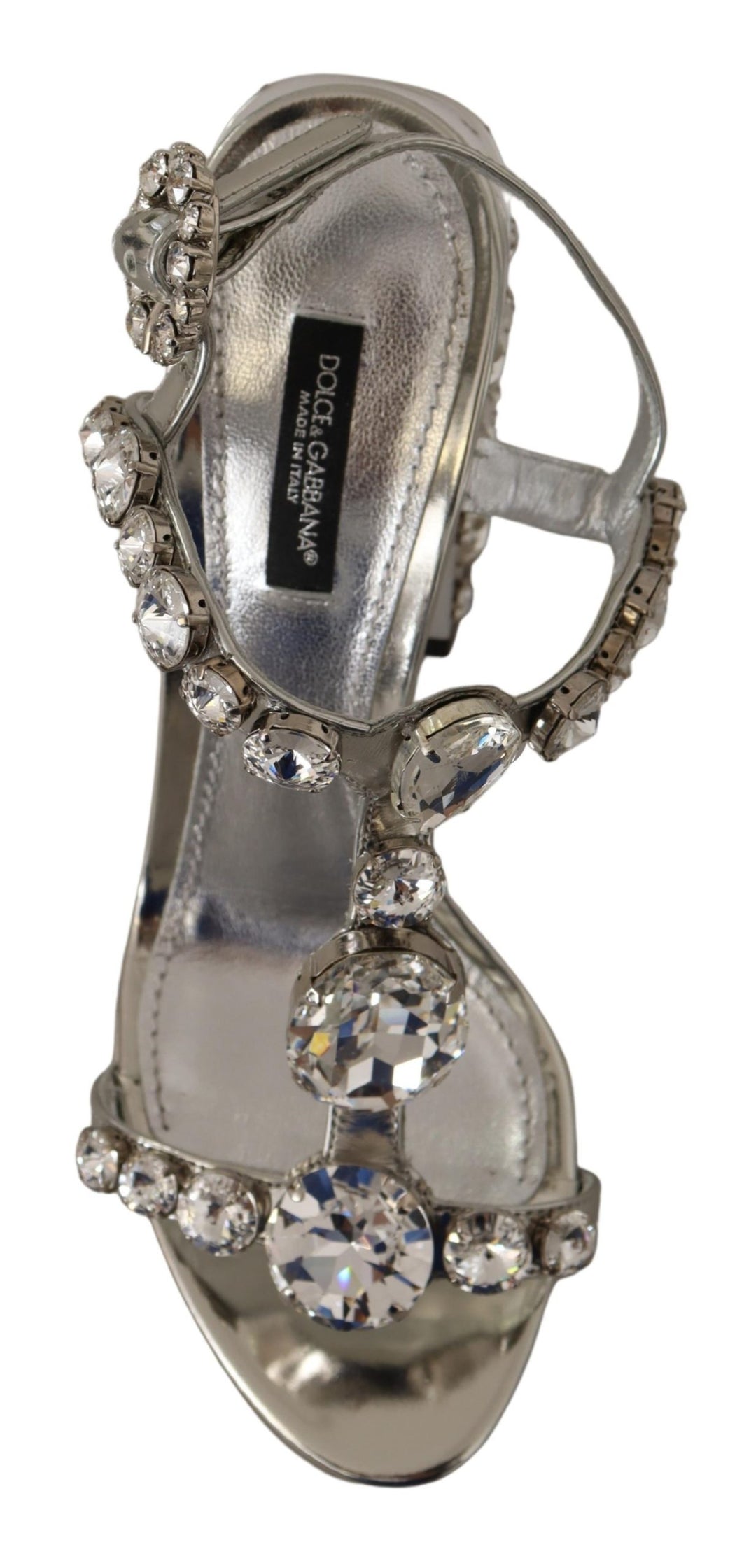 Silver leather pumps with crystal embellishment