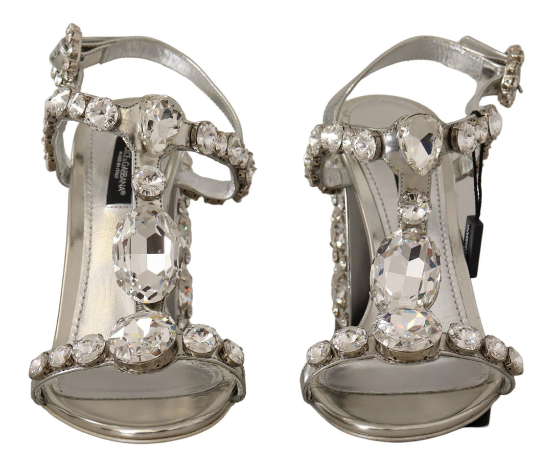 Silver leather pumps with crystal embellishment