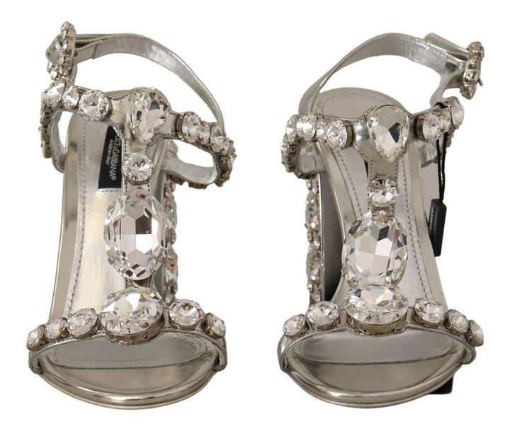 Silver leather pumps with crystal embellishment