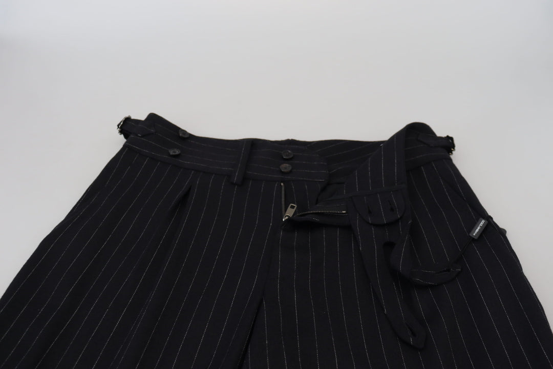 Elegant black striped wool blend trousers