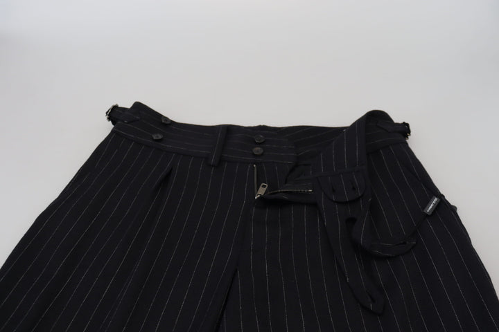 Elegant black striped wool blend trousers