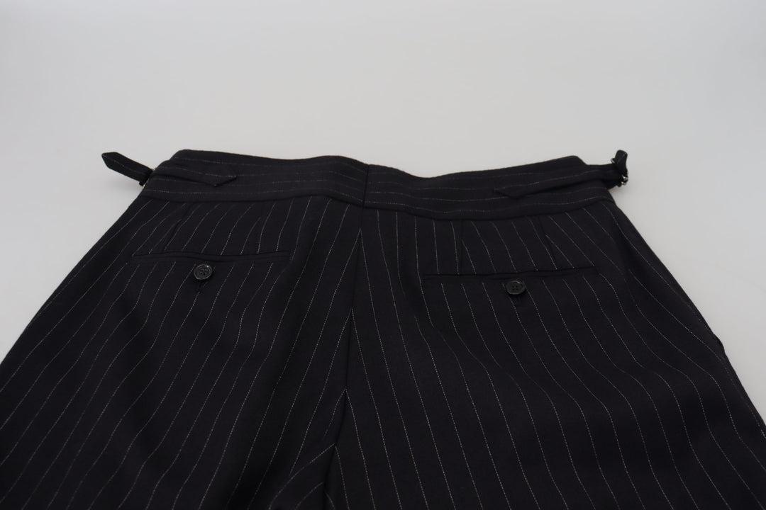 Elegant black striped wool blend trousers