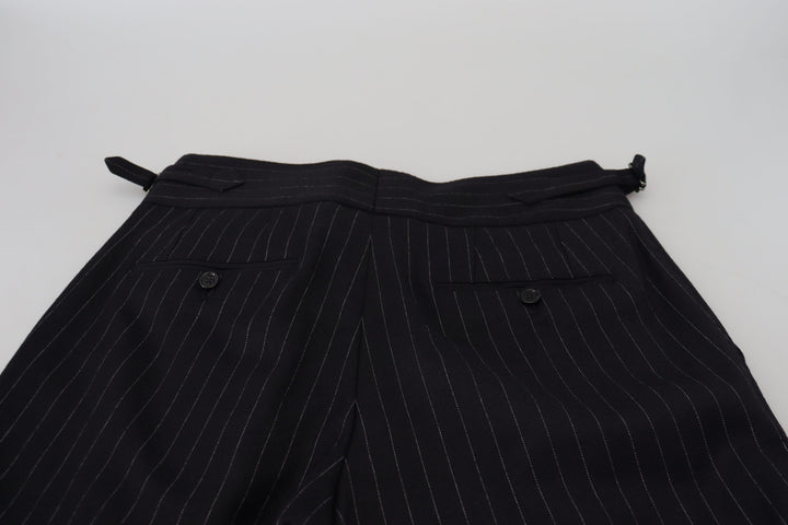 Elegant black striped wool blend trousers