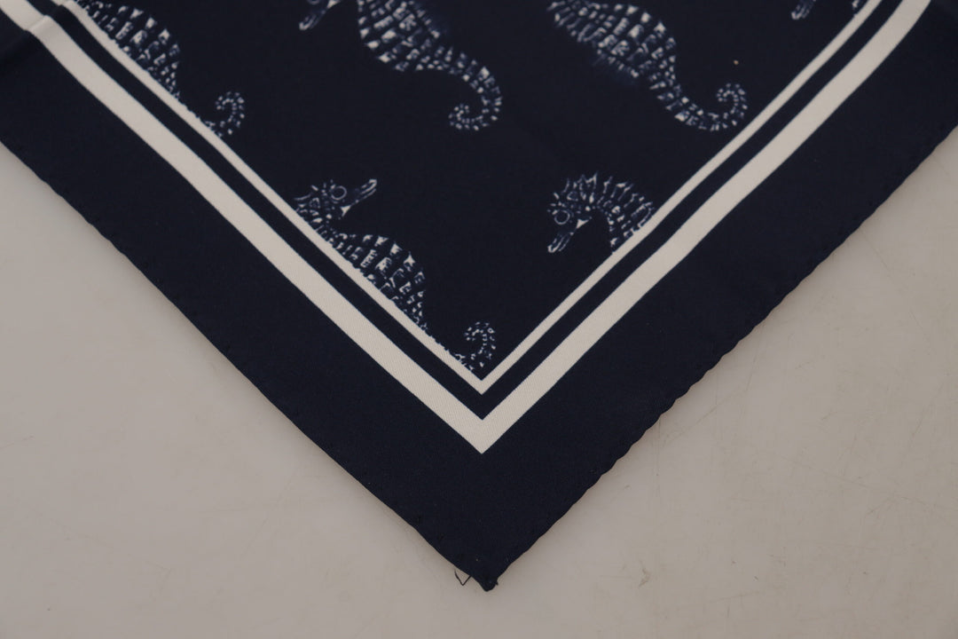 Elegant blue seahorse silk scarf for men