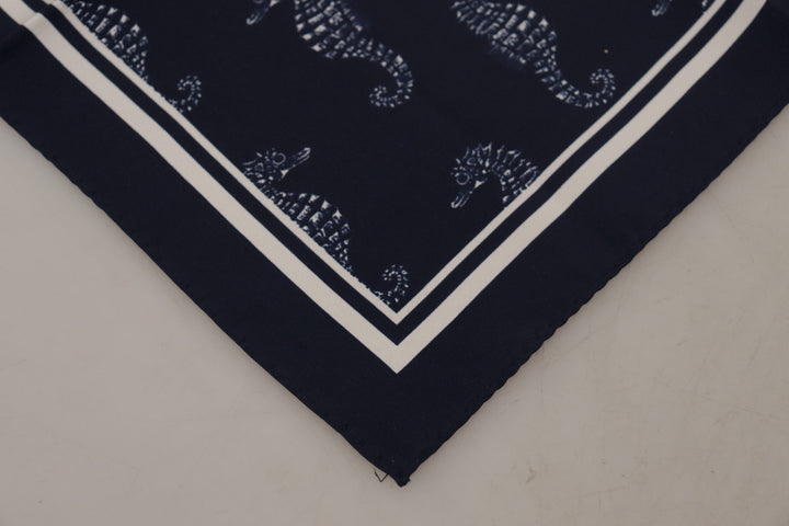 Elegant blue seahorse silk scarf for men