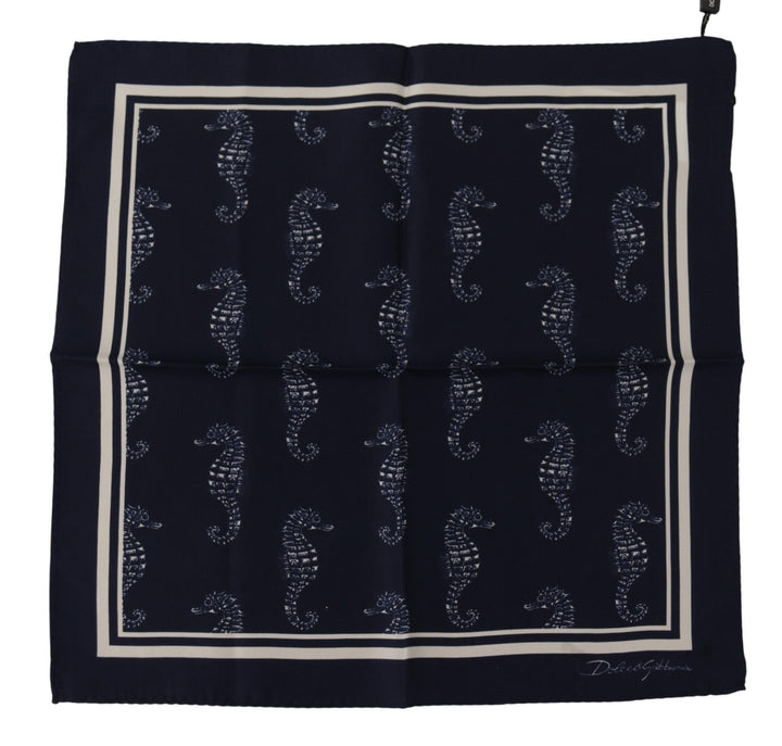 Elegant blue seahorse silk scarf for men