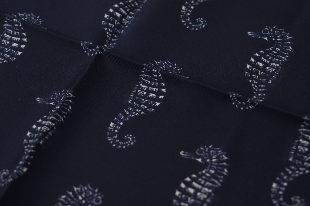 Elegant blue seahorse silk scarf for men