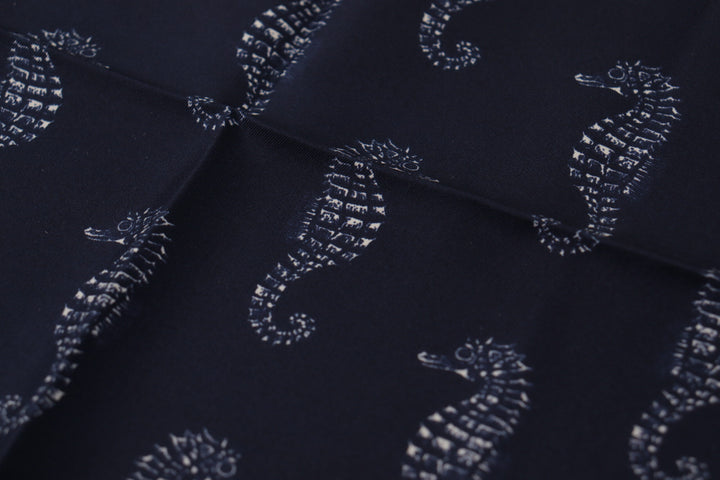 Elegant blue seahorse silk scarf for men