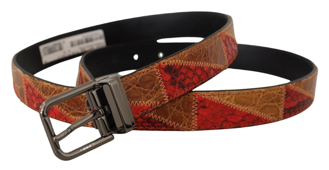 Elegant two-tone snakeskin leather belt