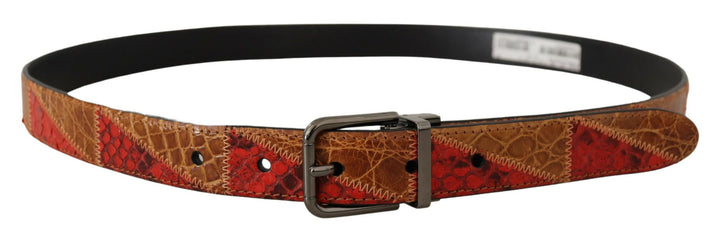 Elegant two-tone snakeskin leather belt