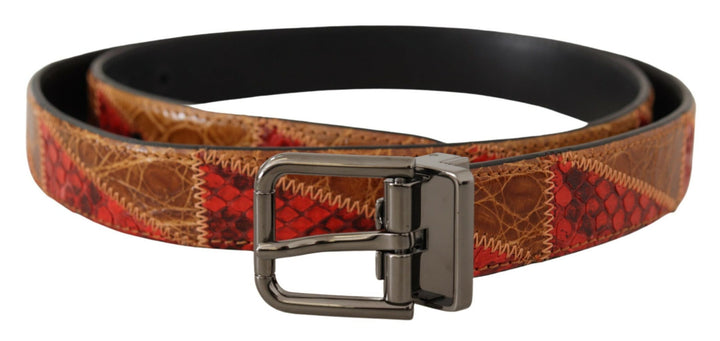 Elegant two-tone snakeskin leather belt