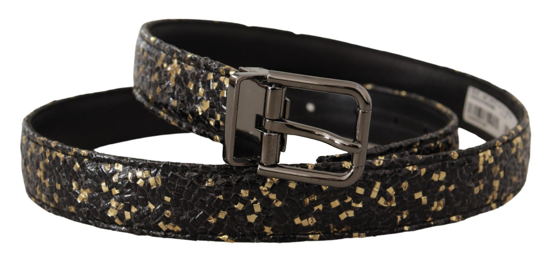Elegant Italian leather belt with crown detail