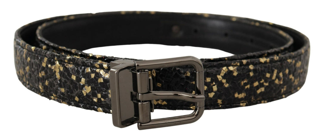Elegant Italian leather belt with crown detail